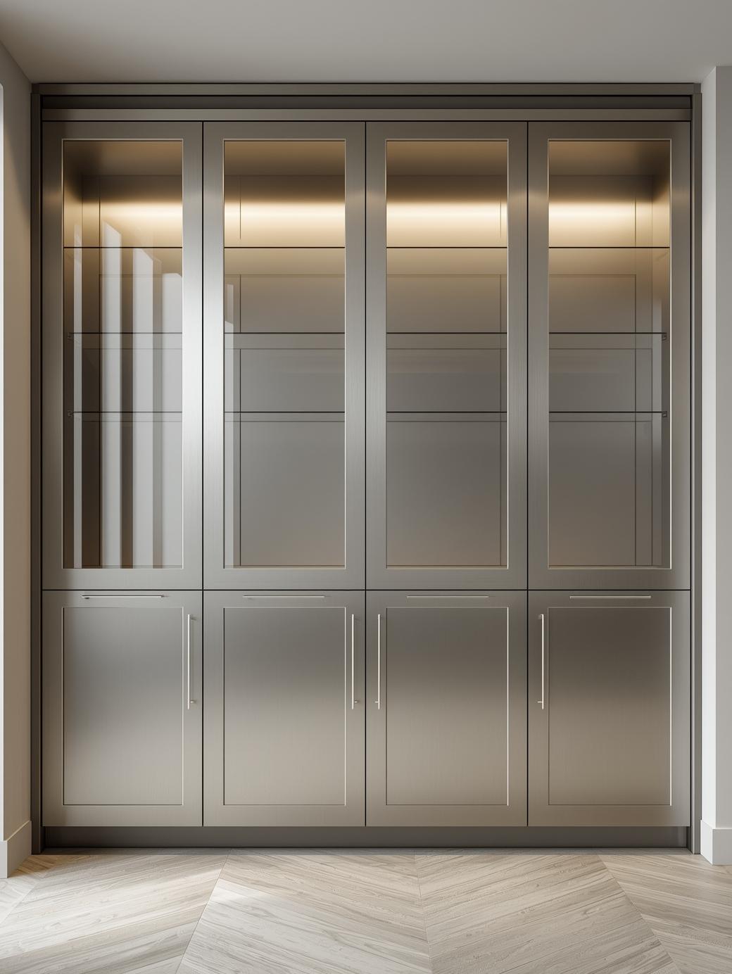 aluminium kitchen cabinet with glass
