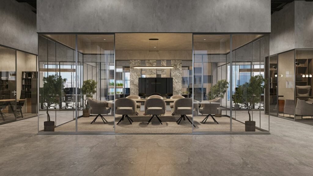 Glass partition meeting room
